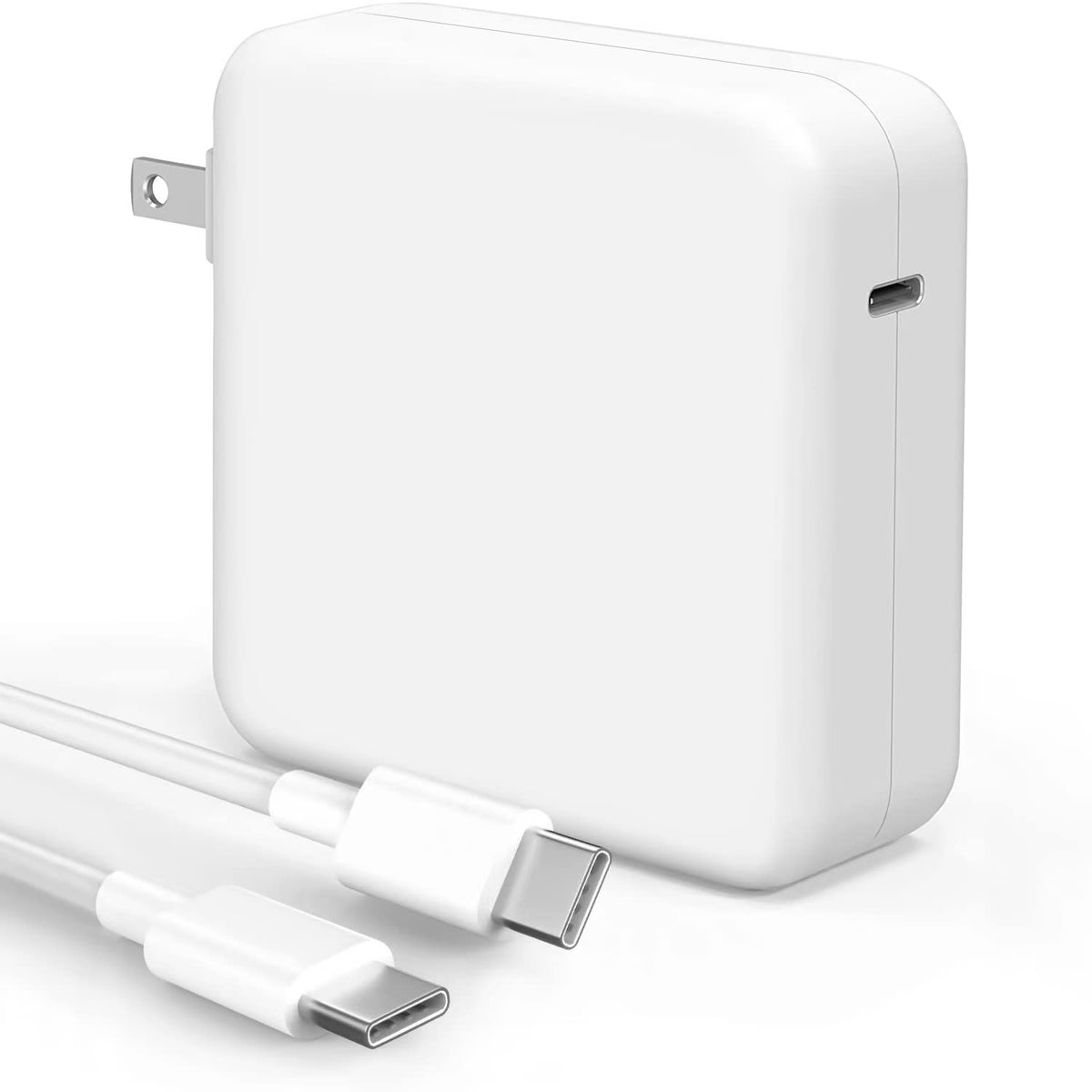 Sunveza 118W USB-C charger front view powering a MacBook Pro quickly