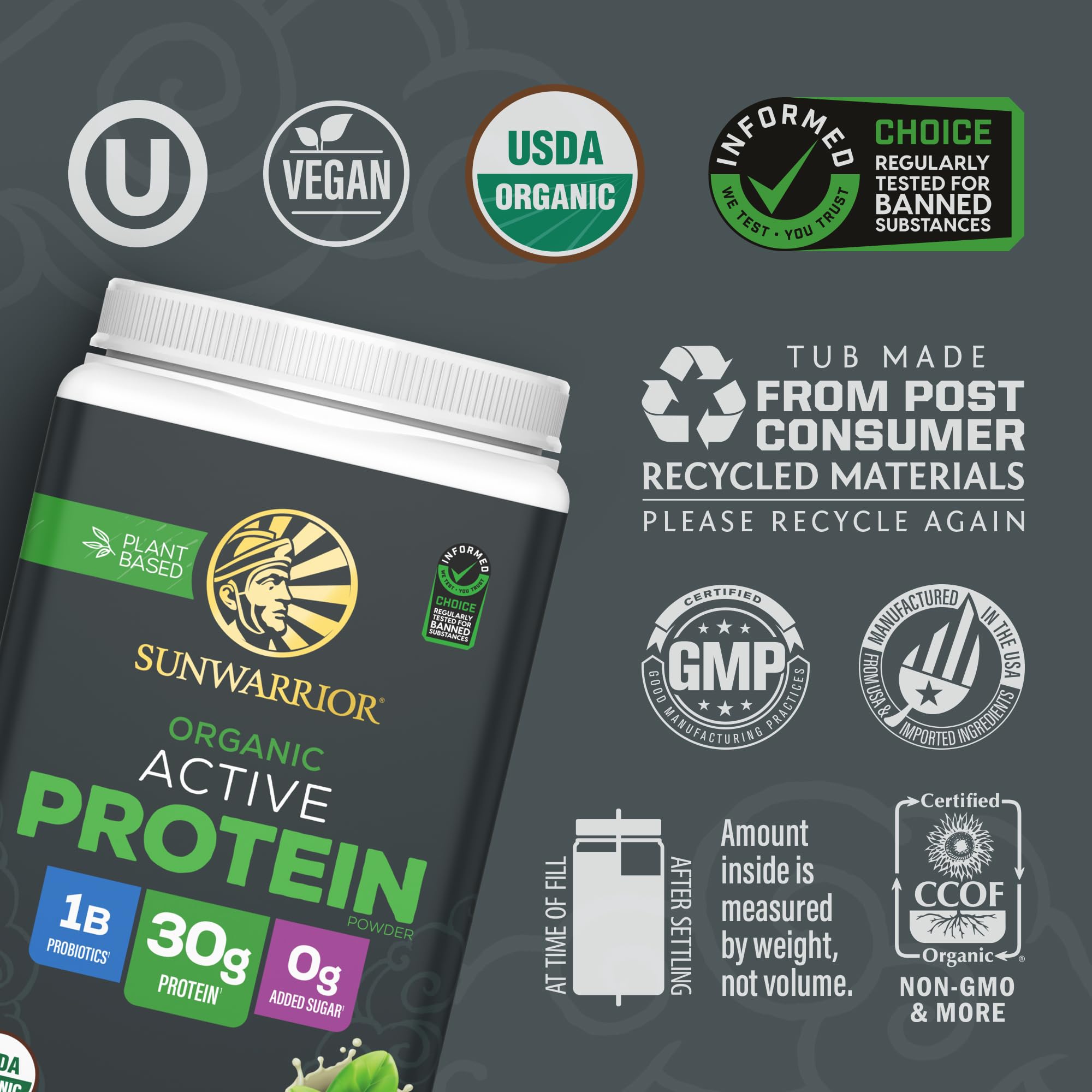 Sunwarrior active blend recovery protein scoop ready for post workout shake