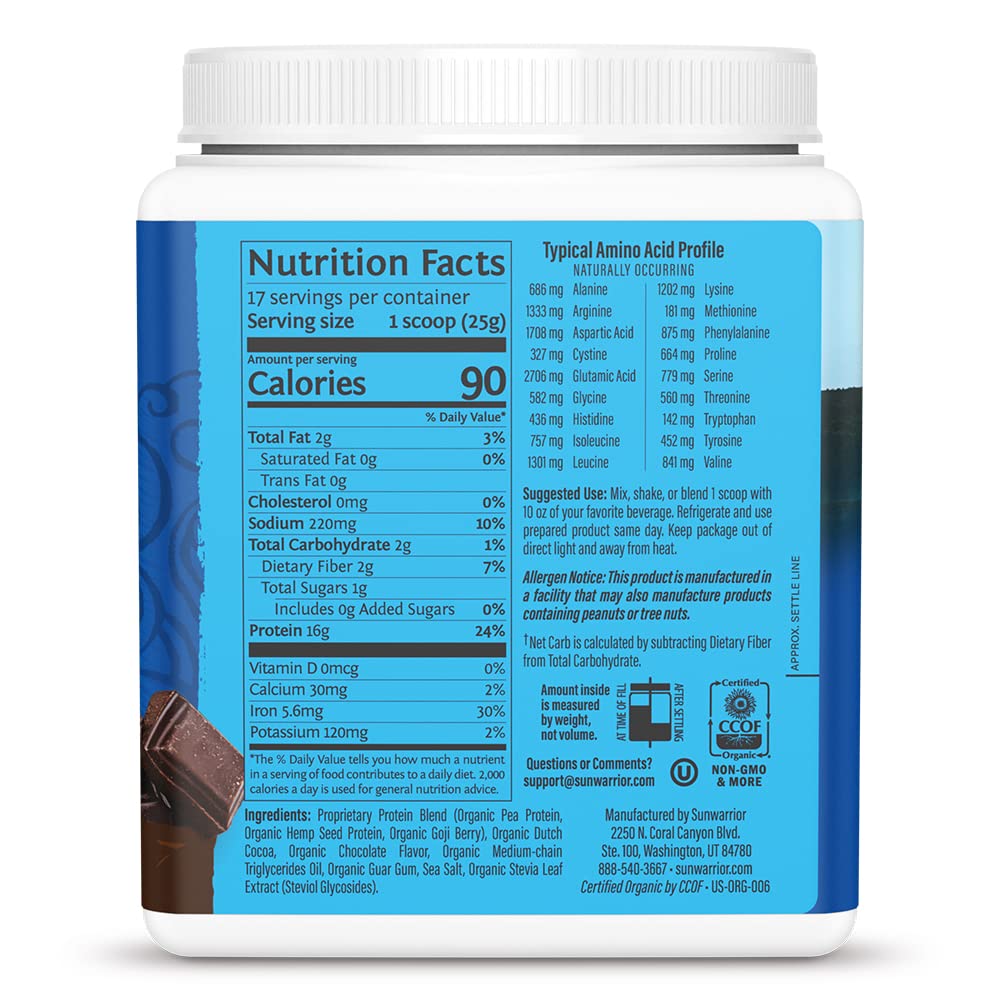 Sunwarrior chocolate protein scoop for easy serving.