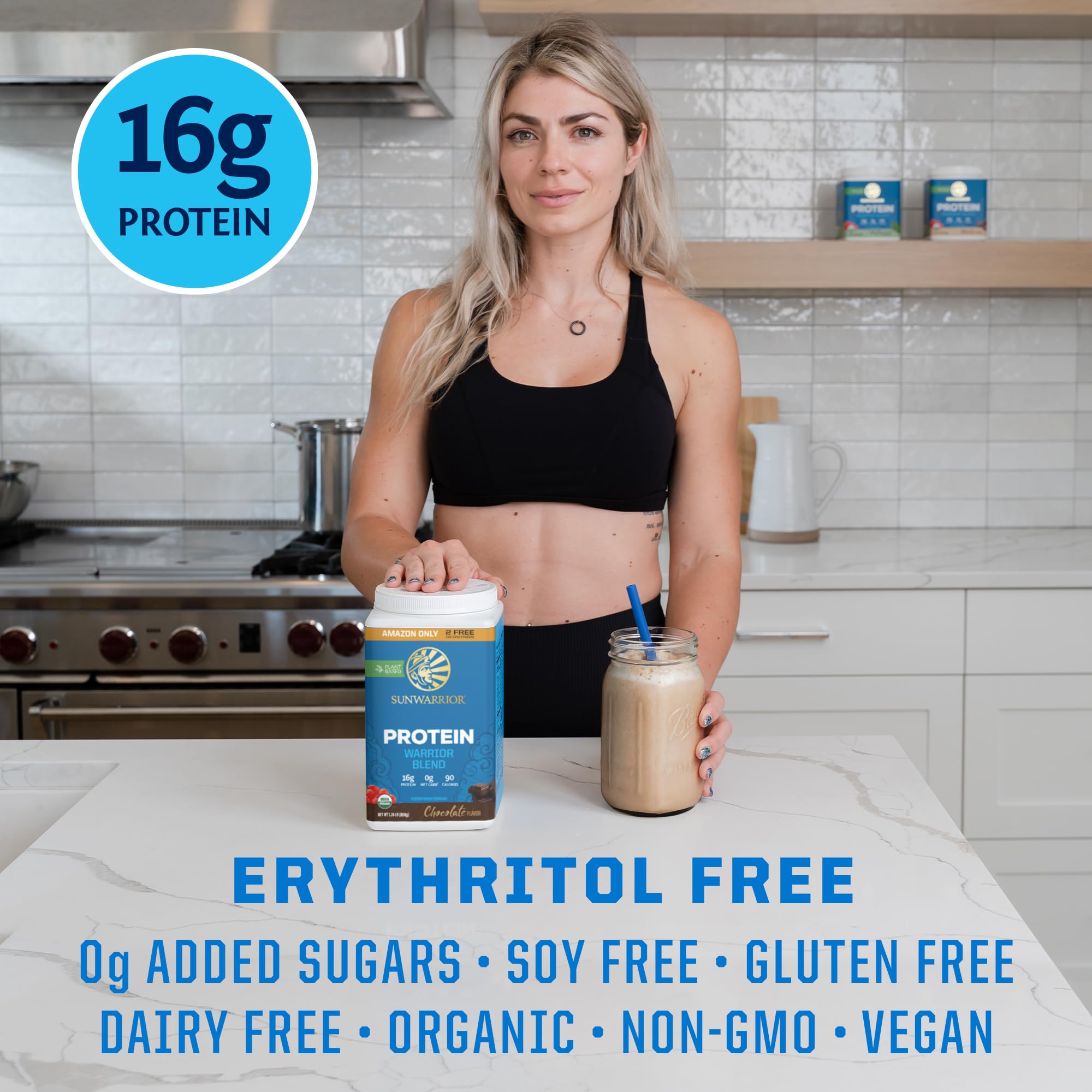 Creamy Sunwarrior chocolate protein shake blending in a shaker bottle