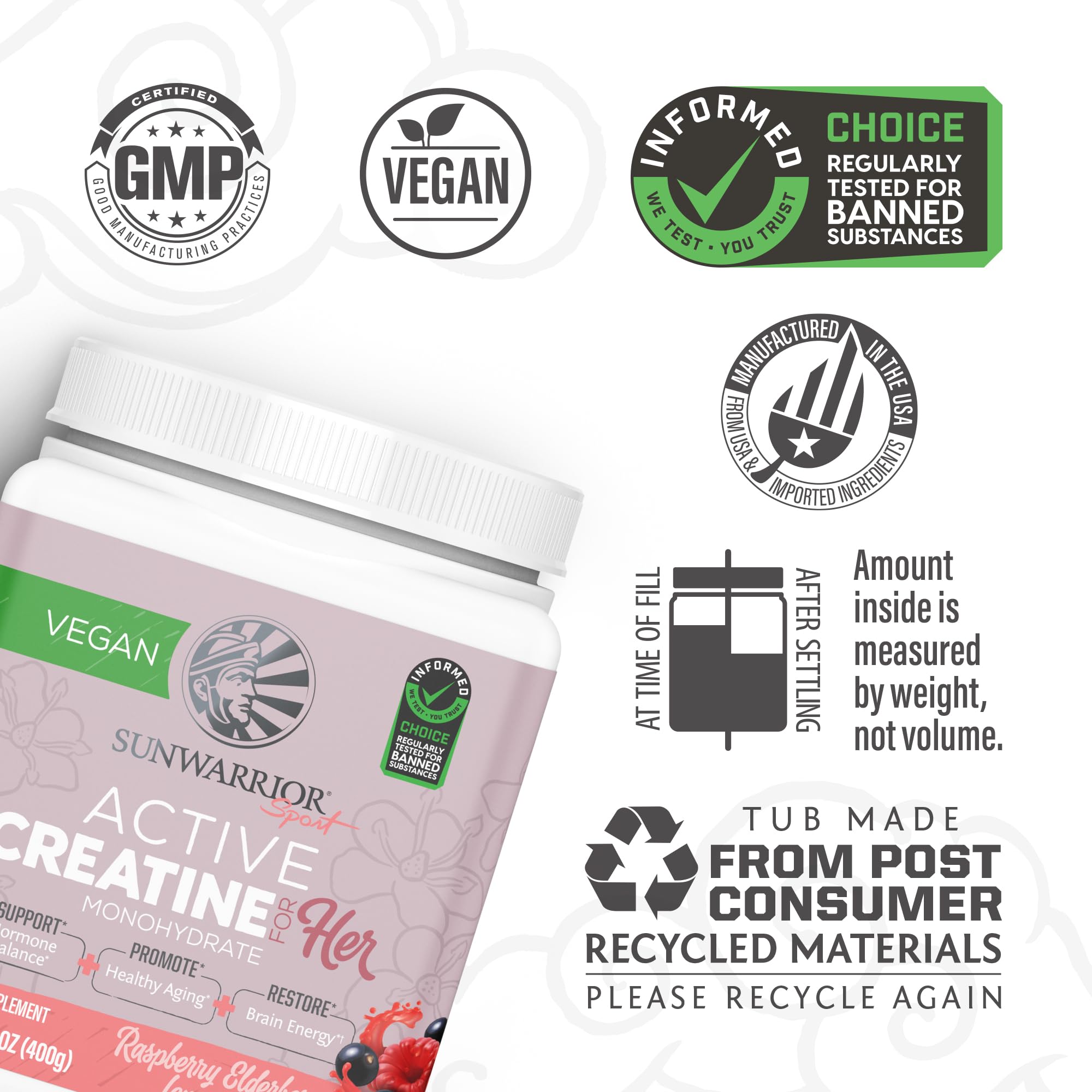 Sunwarrior Creatine for Women powder dissolves clear in a glass for refreshment.