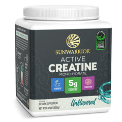 Sunwarrior Creatine Monohydrate powder bottle supports focused workouts and steady energy.