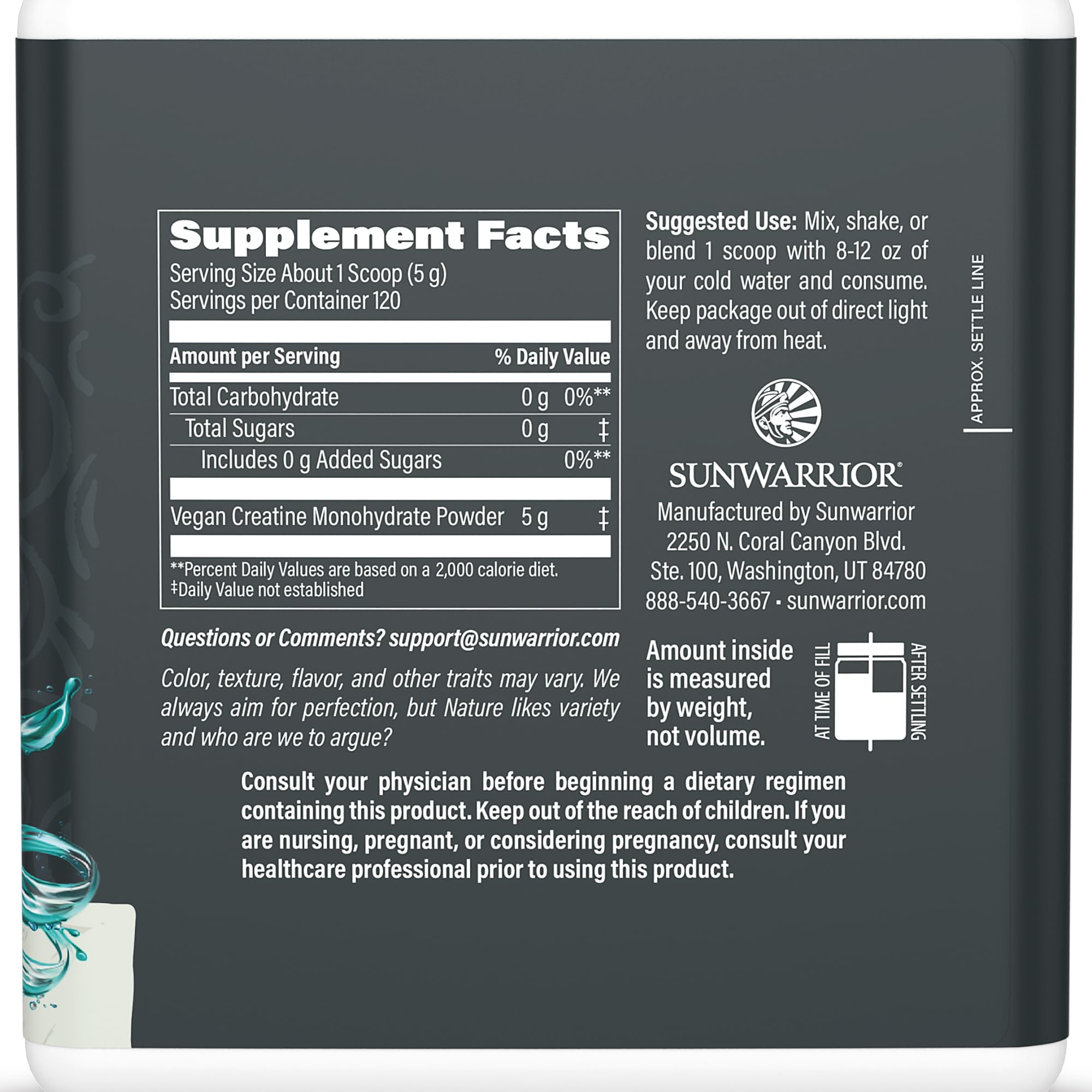 Sunwarrior Creatine Monohydrate powder scoop enables precise serving for consistent training.
