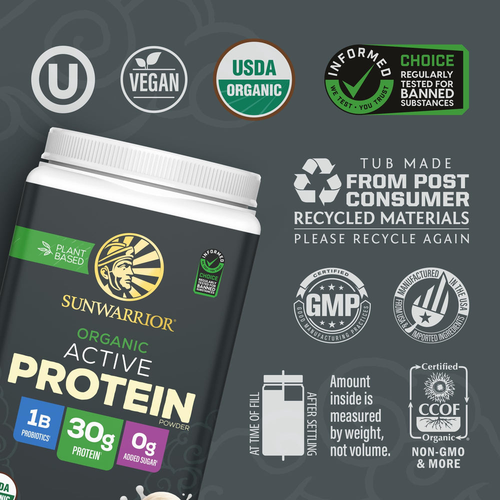 Sunwarrior glass shake with vanilla protein, creamy texture for satisfying plant-based smoothies.