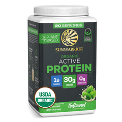 Sunwarrior organic plant based protein powder tub with unflavored formula for clean nutrition
