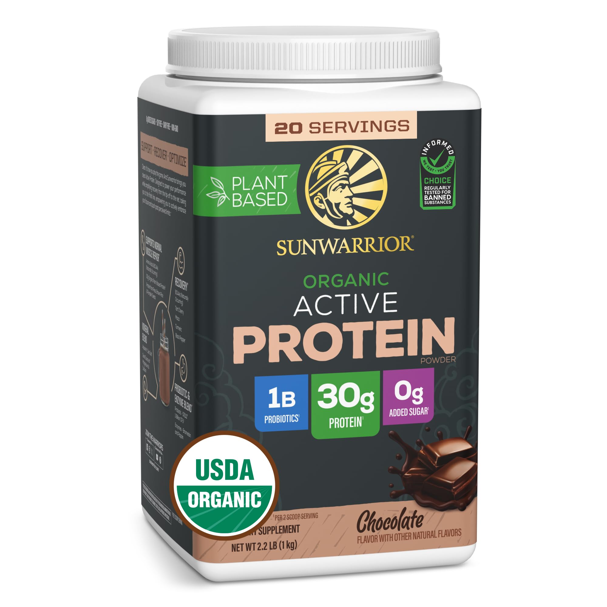 Sunwarrior Organic Protein bottle Chocolate with clean recovery potential after workouts