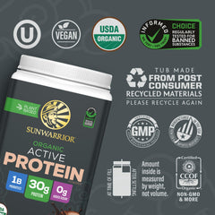 Sunwarrior Organic Protein label Chocolate flavor with easy nutrition details