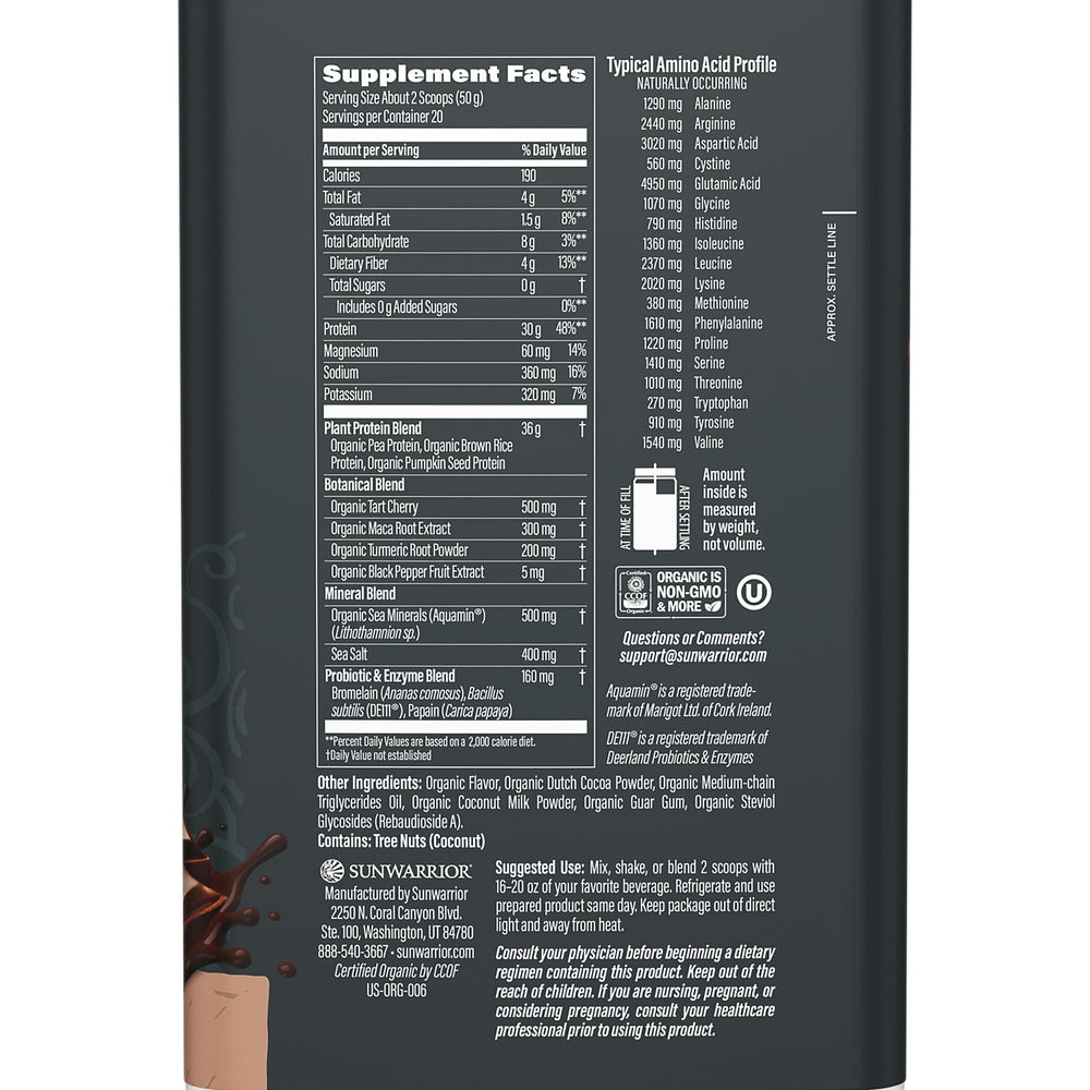 Sunwarrior Organic Protein scoop Chocolate for quick protein boosts