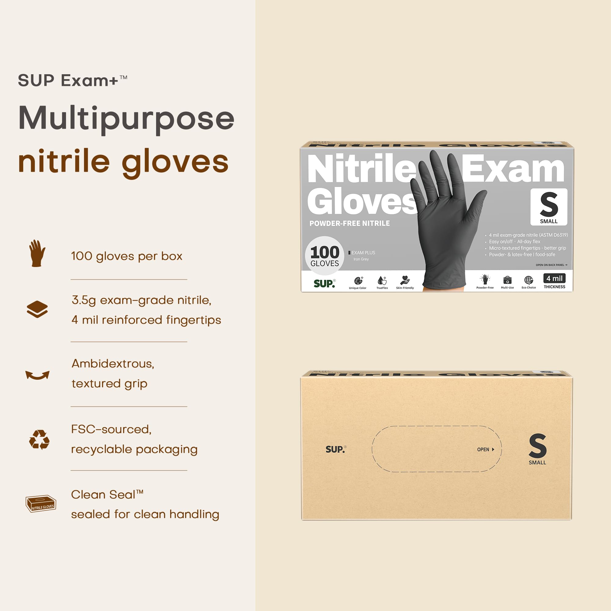 SUP exam-grade nitrile gloves offer reliable barrier and tactile control