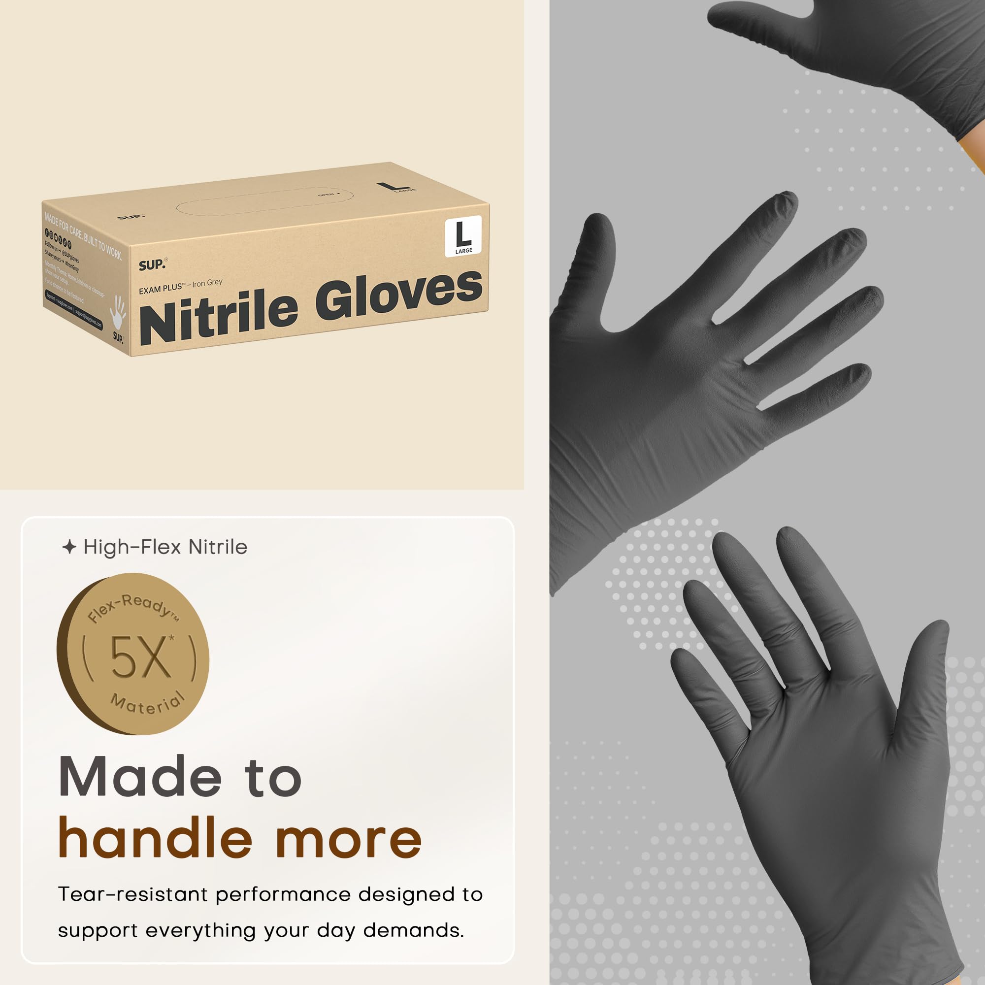SUP 100-count ambidextrous gloves pack keeps clinics organized.