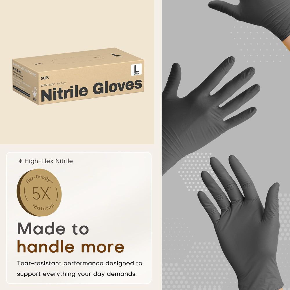 SUP 100-count ambidextrous gloves pack keeps clinics organized.