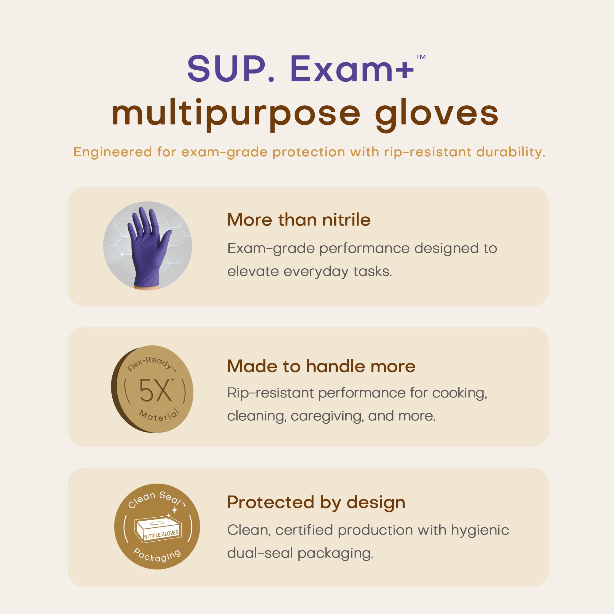 SUP textured nitrile gloves offer precise fingertip grip for small objects.