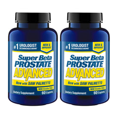 Super Beta Prostate Advanced bottle label highlights key ingredients for urinary support.