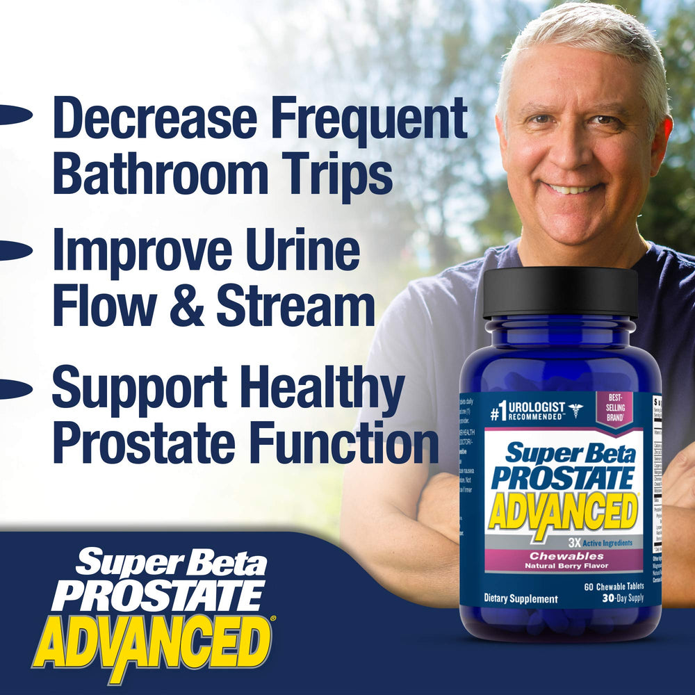 Super Beta Prostate Advanced bottle displayed on a desk for daily use.