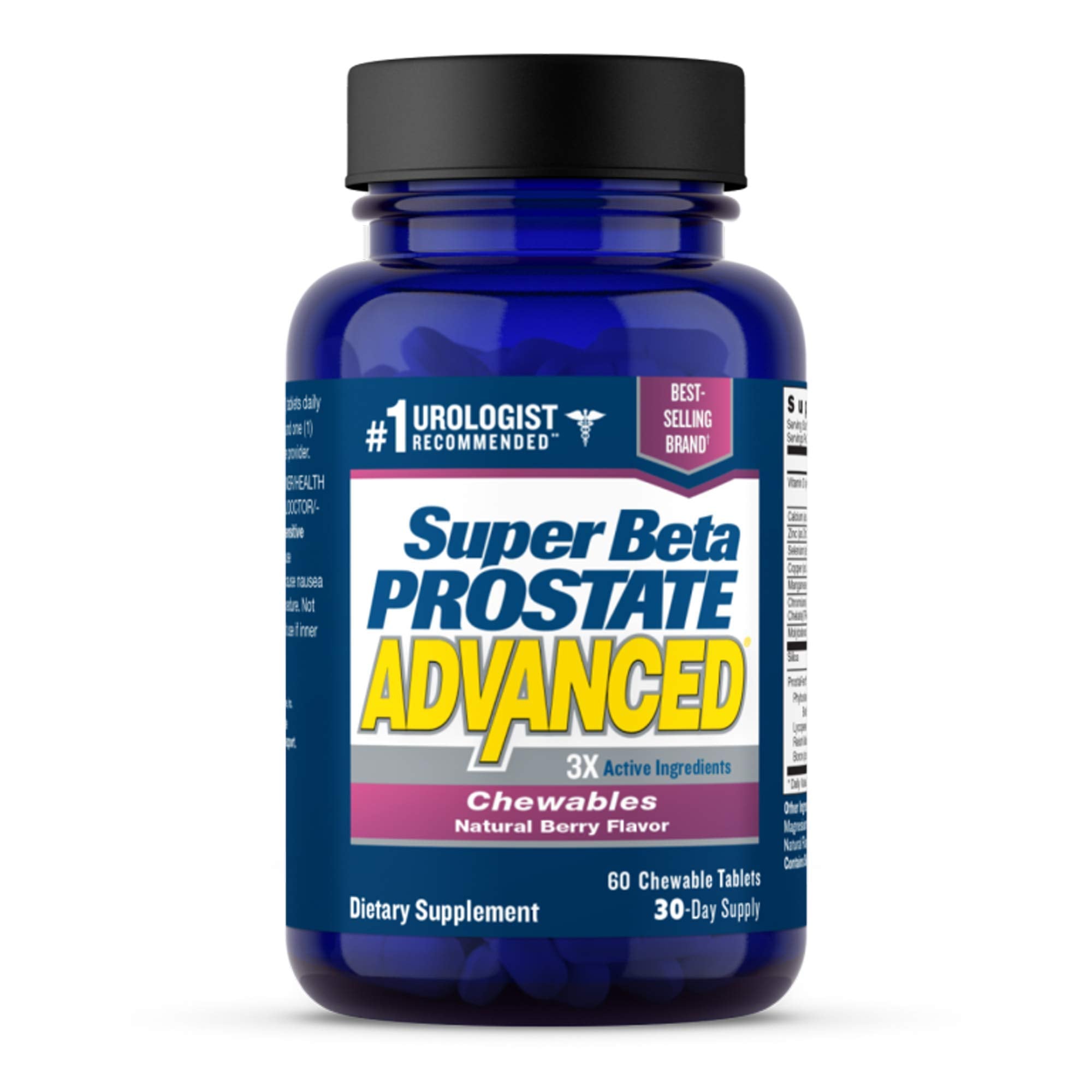 Super Beta Prostate Advanced chewables bottle front for daily support.