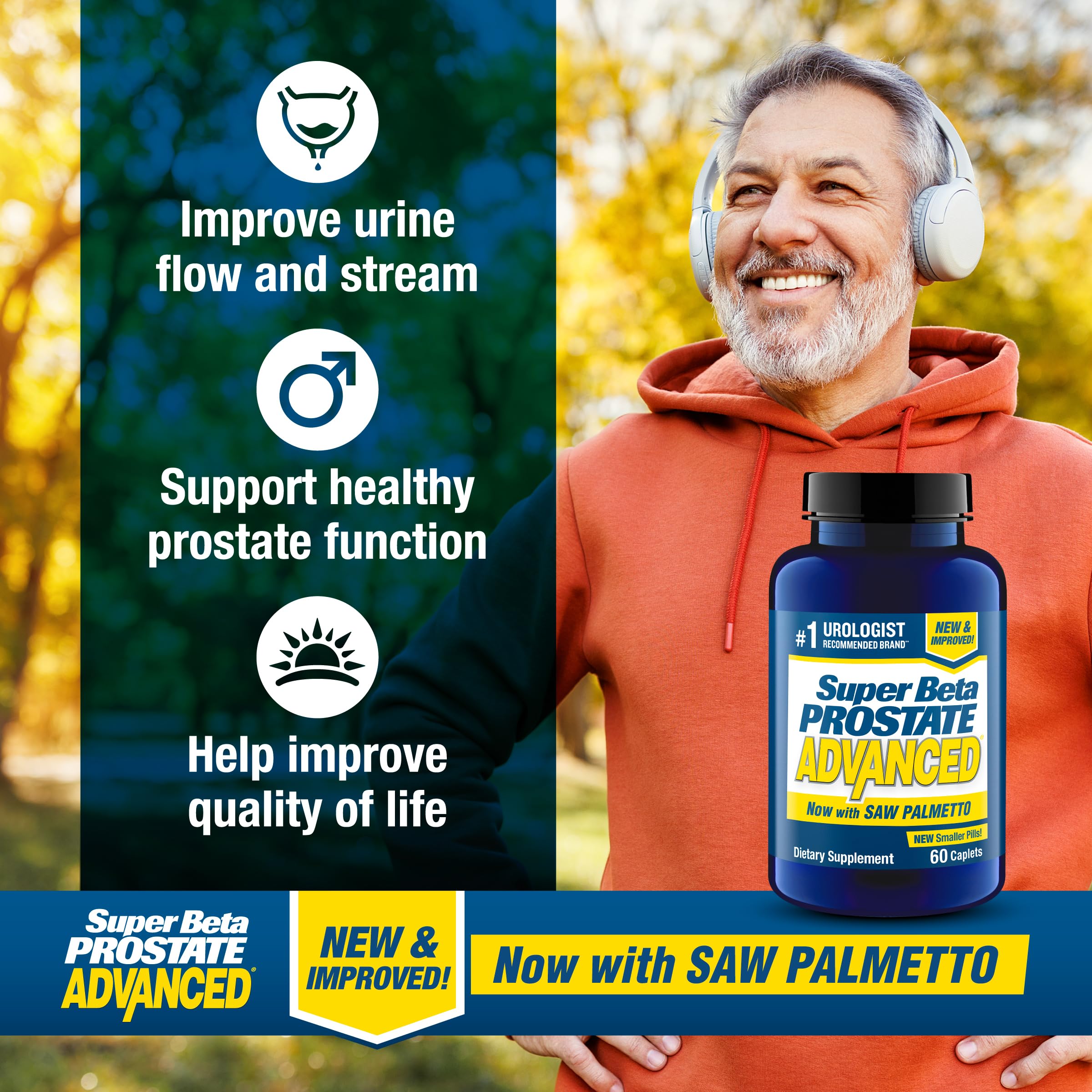 SUPER BETA PROSTATE label front highlights saw palmetto and essential vitamins for support.