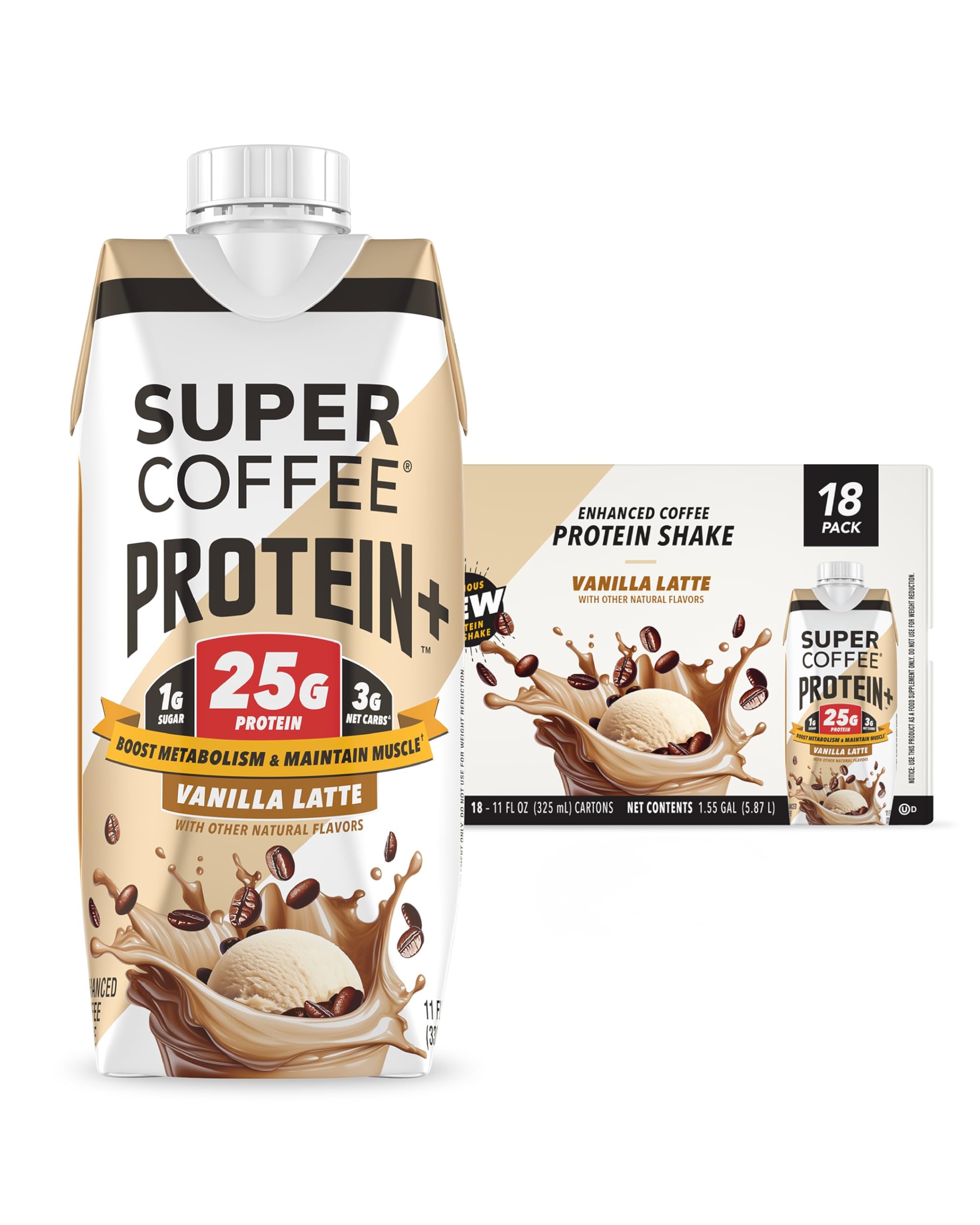 SUPER COFFEE+ vanilla keto coffee bottle on ice, bold flavor and energy