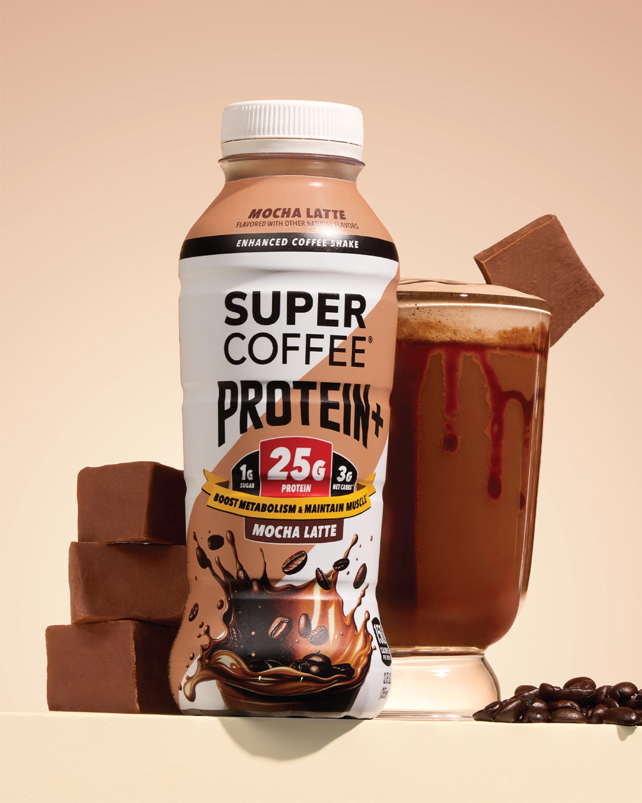 SUPER COFFEE Protein+ mocha caffeine boost for sustained focus.