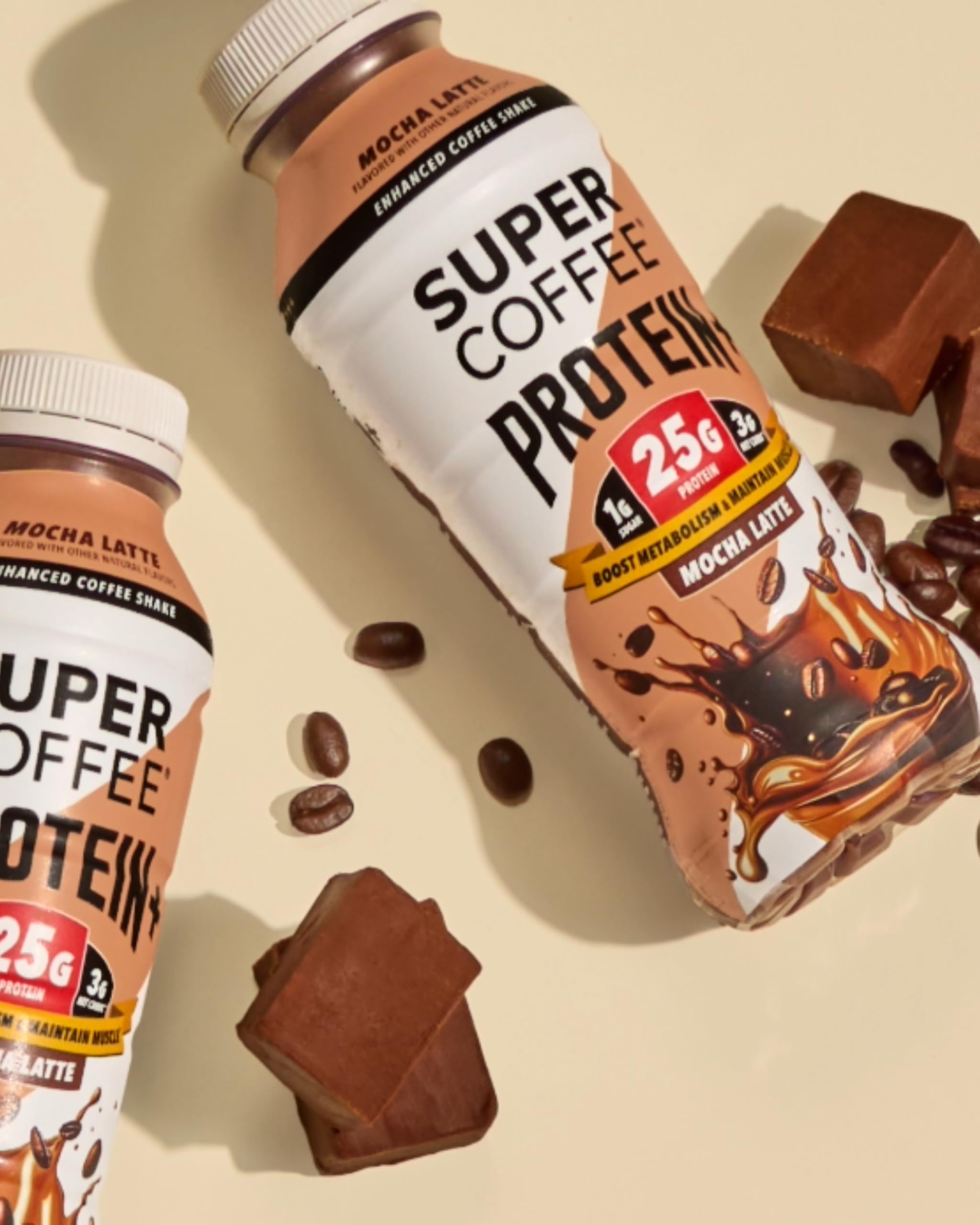 SUPER COFFEE Protein+ mocha iced beverage ready to refresh during workouts.