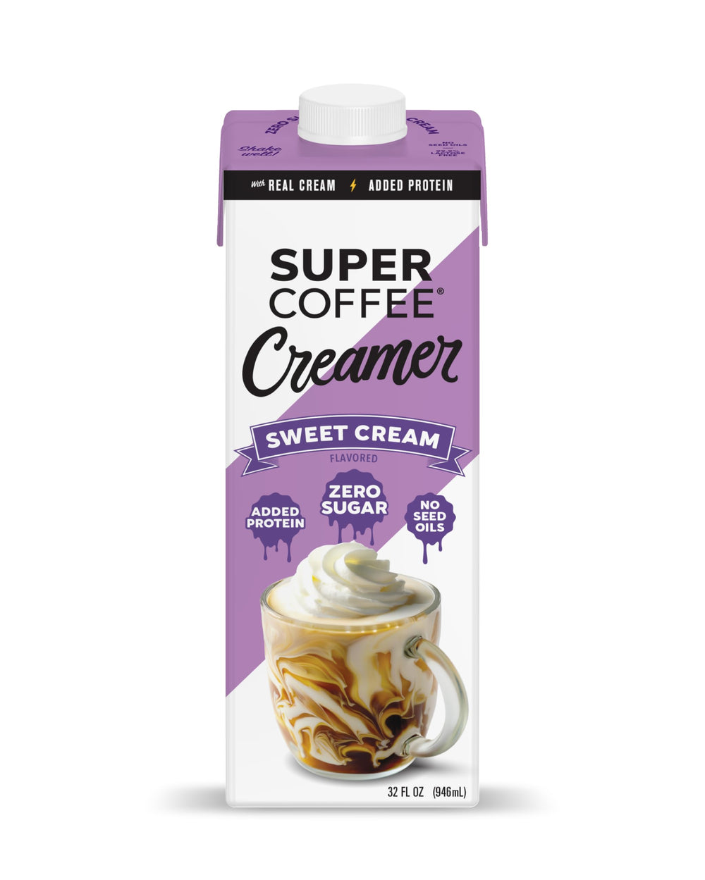 Cold iced coffee with SUPER COFFEE SugarFree Sweet Creamer for keto flavor.