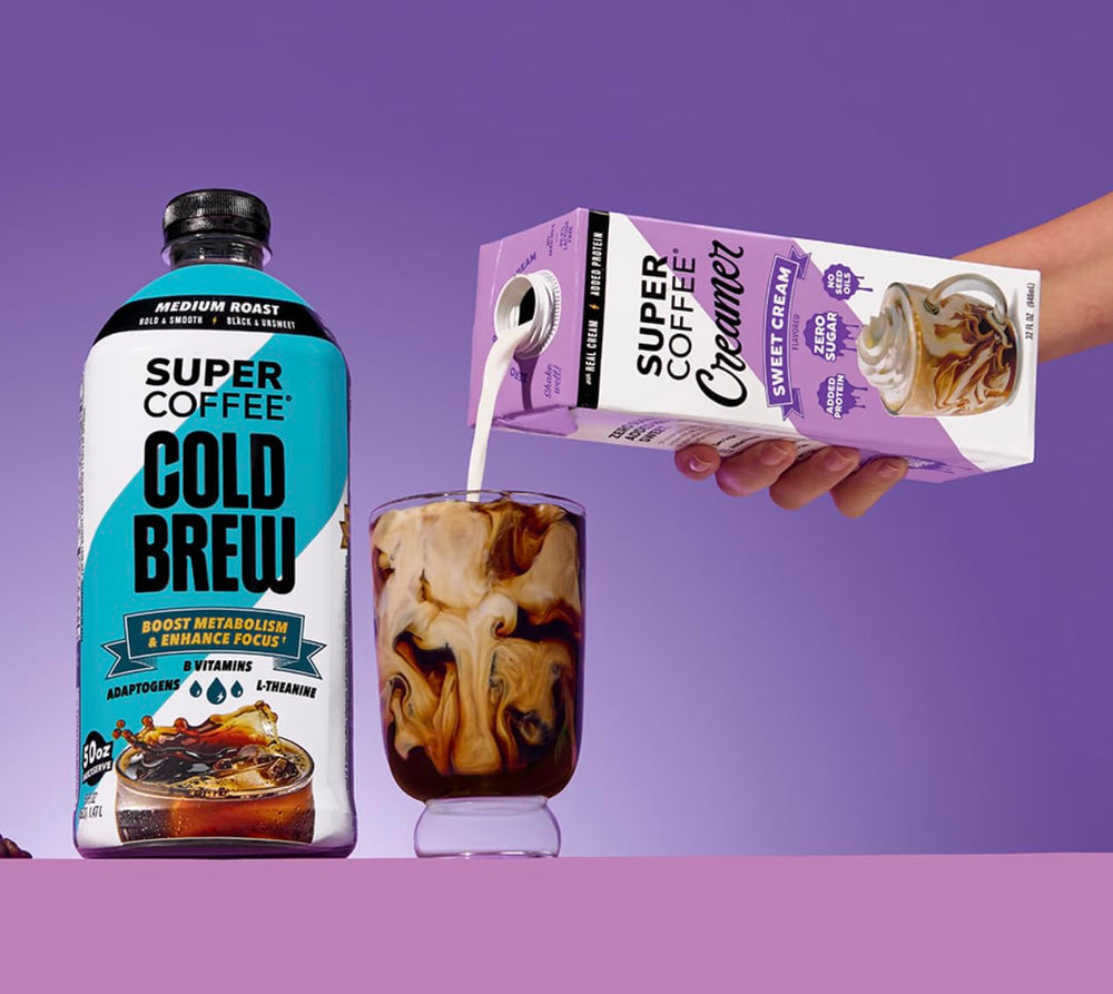 Ingredients panel of SUPER COFFEE SugarFree Sweet Creamer featuring MCT oil and monk fruit.