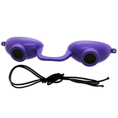 Super Sunnies Evo front view in purple with flexible UV eye protection for tanning