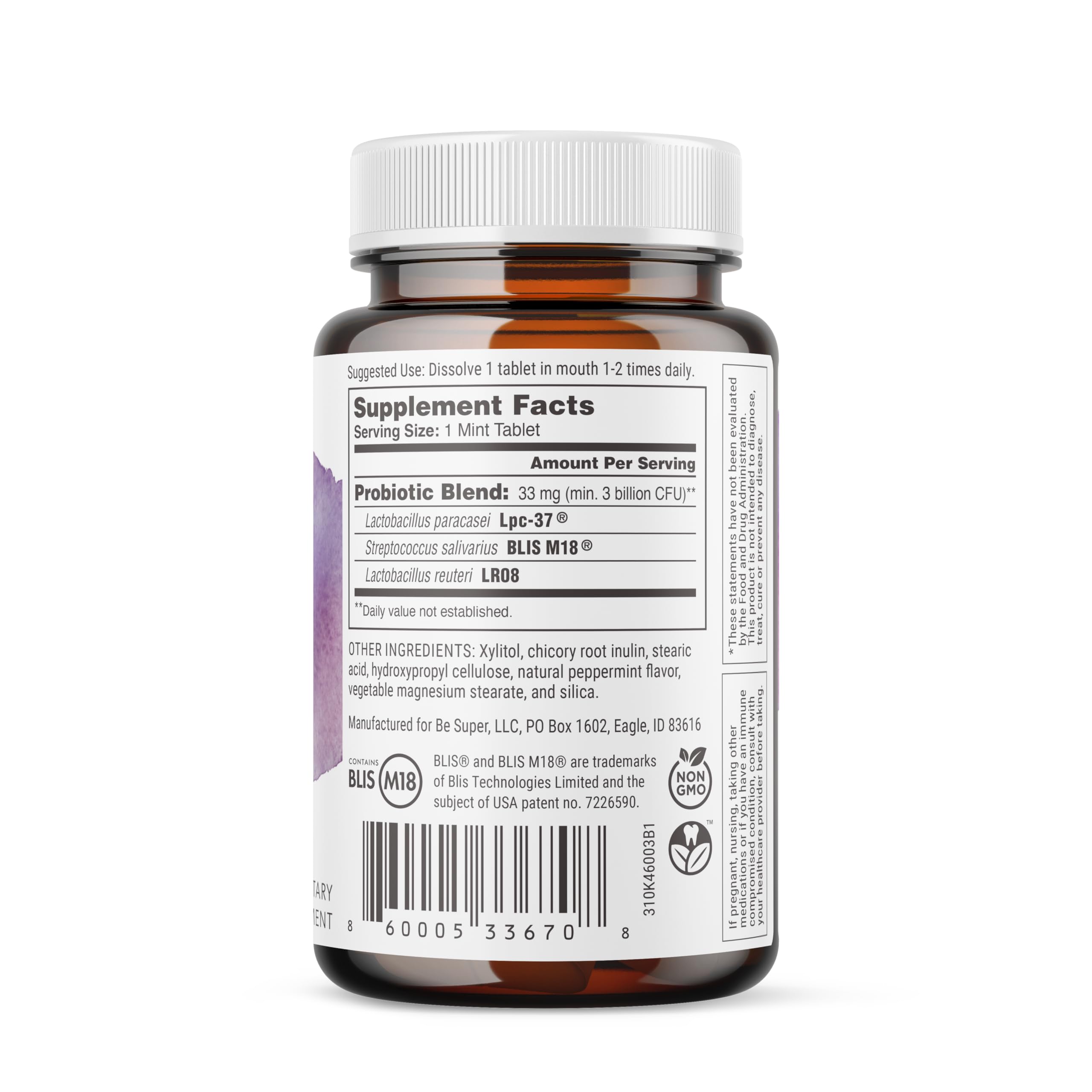 SuperTeeth oral probiotics bottle open with tablets inside for daily use