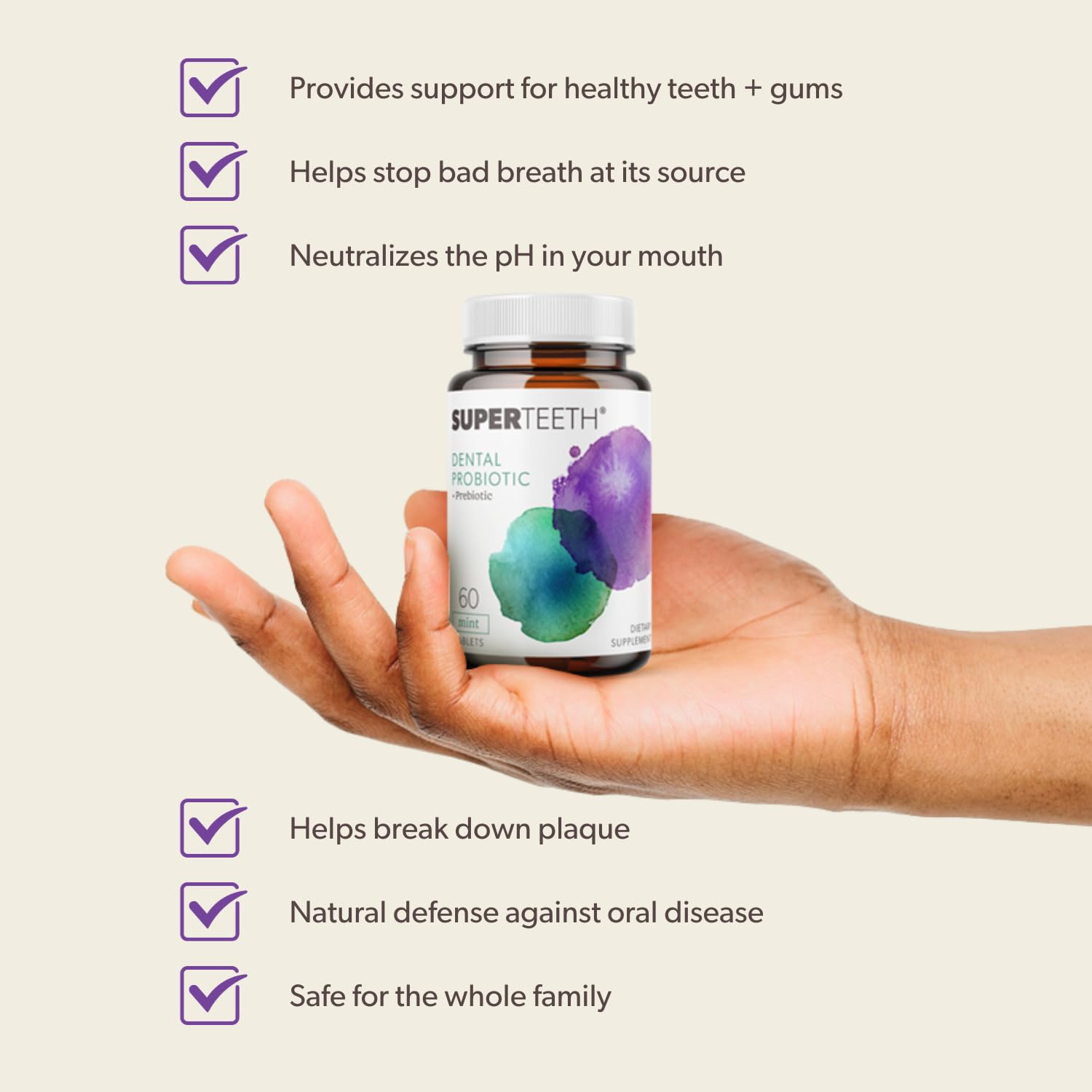 SuperTeeth lifestyle shot with toothbrush and toothpaste for daily care