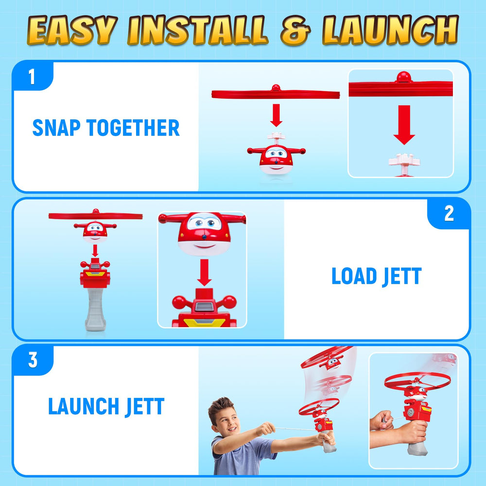 Kids chase the Super Wings Jett disc to build movement and coordination.