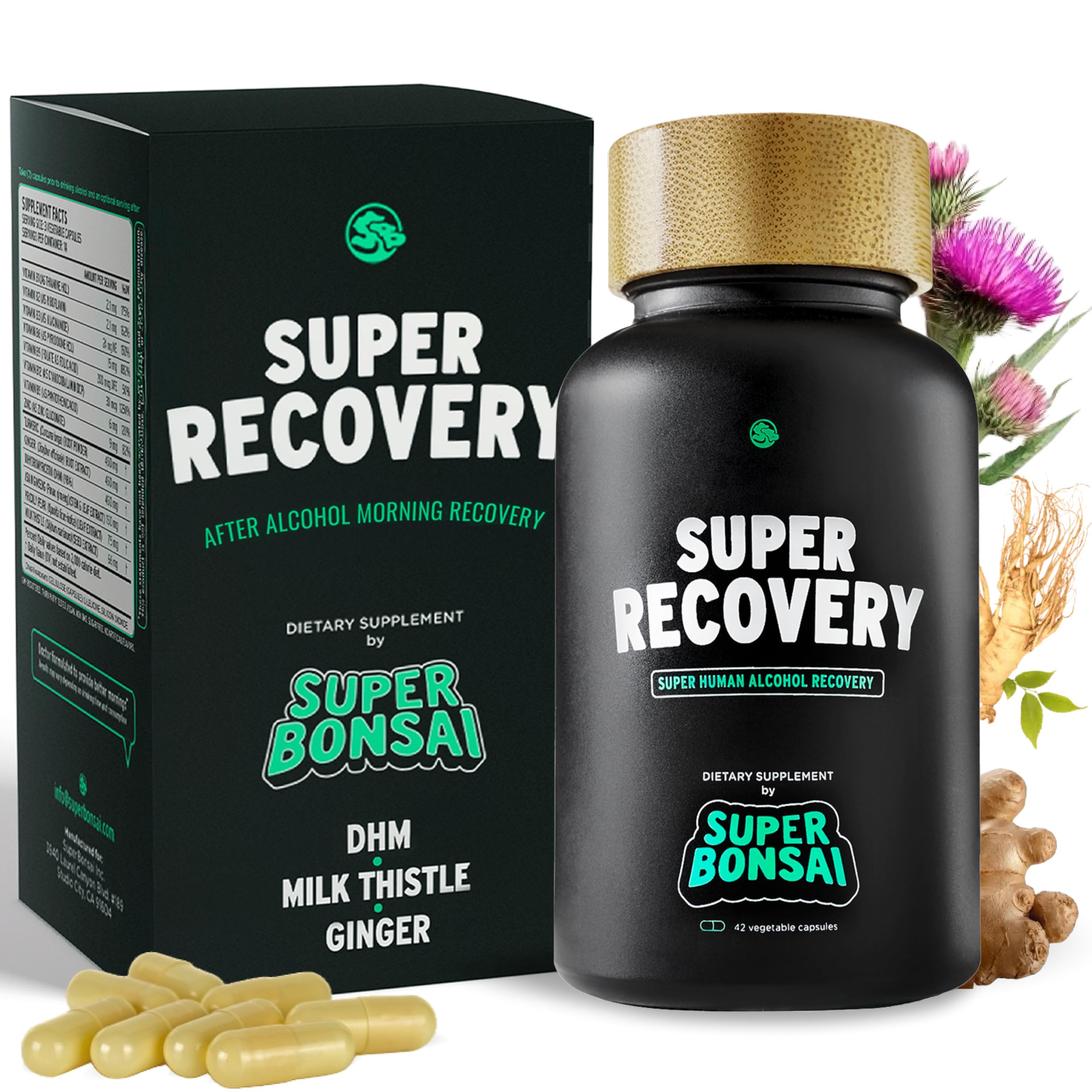 SuperBonsai Super Recovery bottle for daily wellness support.