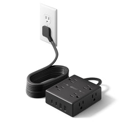 SUPERDANNY 15ft flat-plug extension cord powers multiple devices in tight spaces.