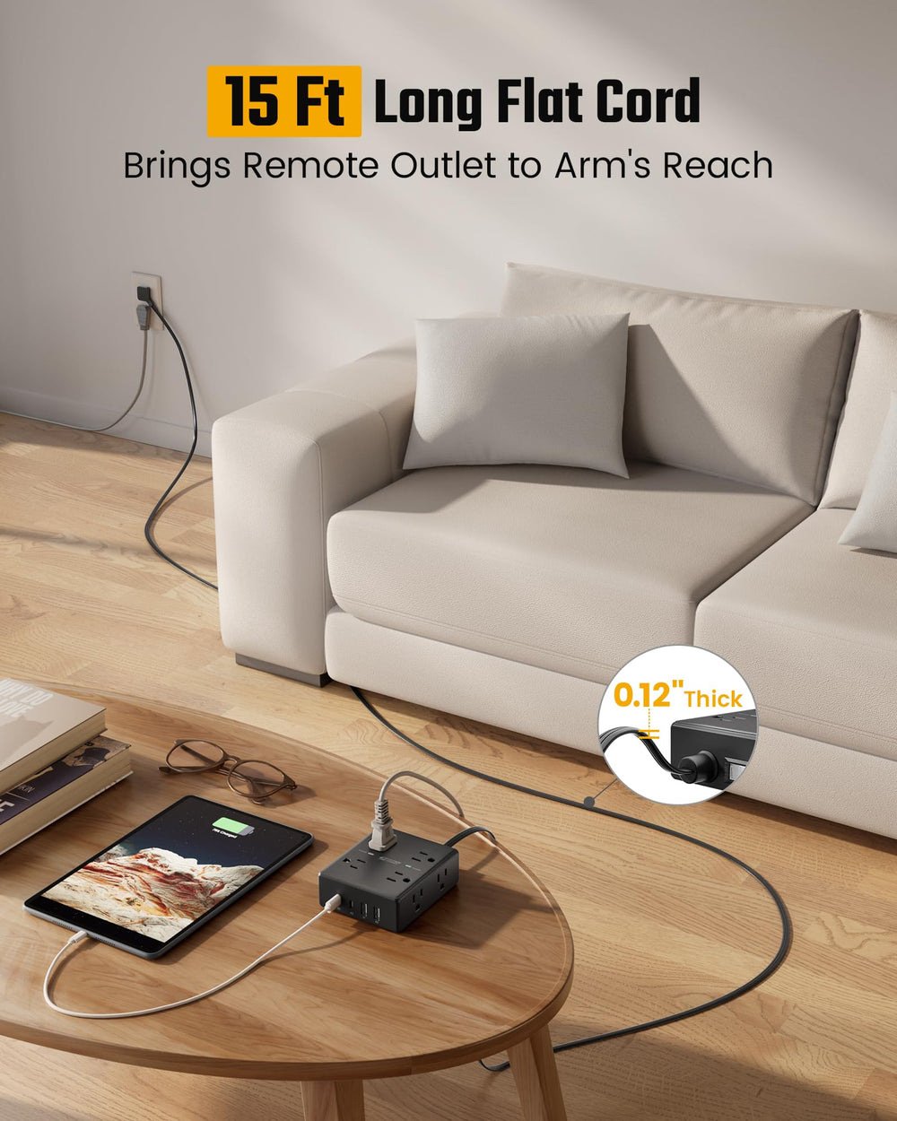 SUPERDANNY 8-outlet surge protector keeps your home office organized and safe.