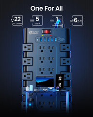 SUPERDANNY power strip with 6 USB ports for fast charging of devices.