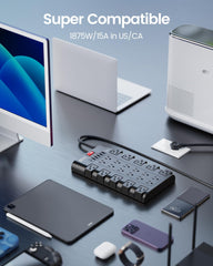 SUPERDANNY power strip back mounting holes for easy wall or furniture mounting.