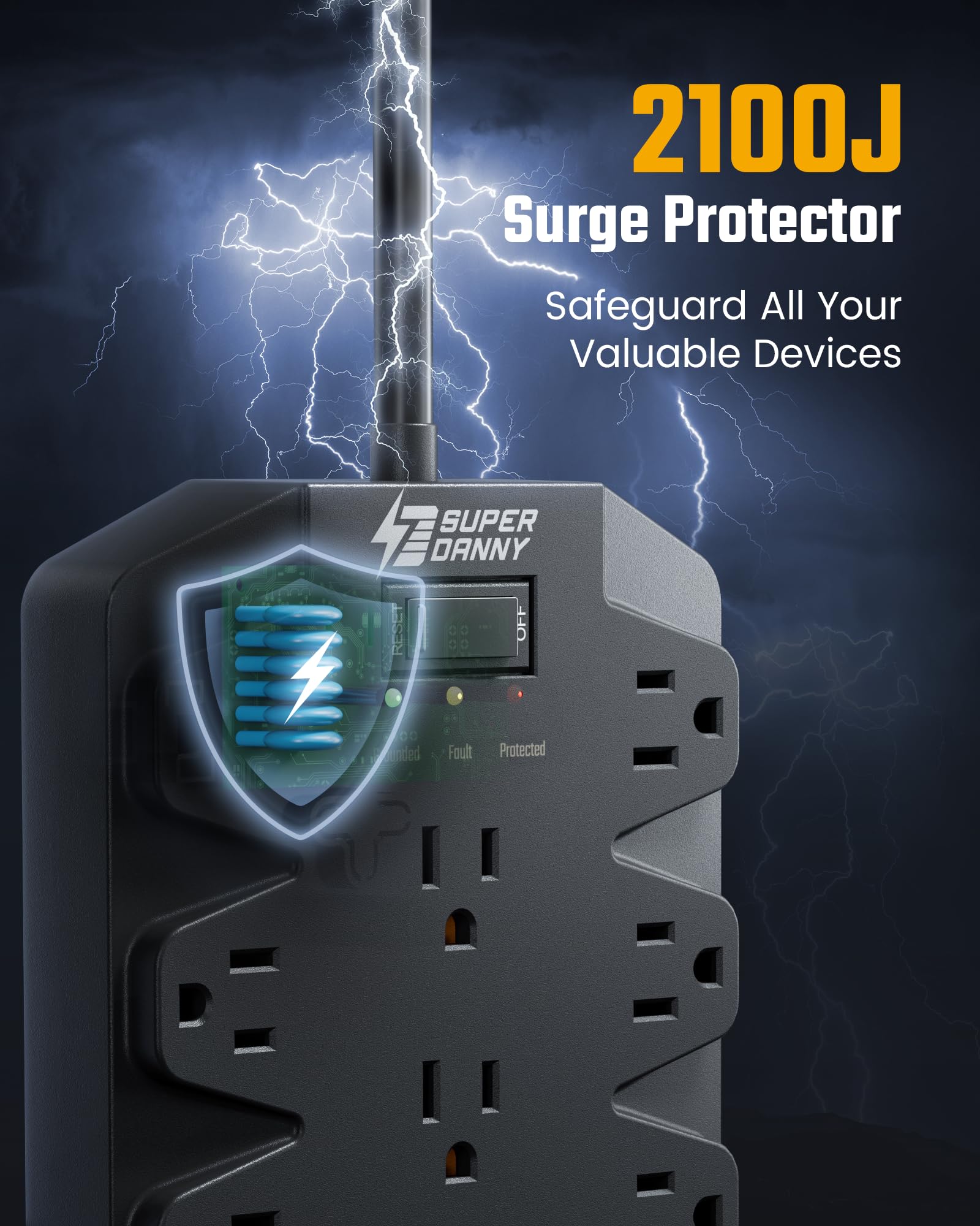 SUPERDANNY USB-C fast charging ports support quick device charging.