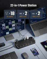 Close-up of SUPERDANNY USB ports enabling simultaneous charging of devices.