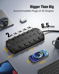 Outlets spaced wide apart on the SUPERDANNY power strip for large adapters.