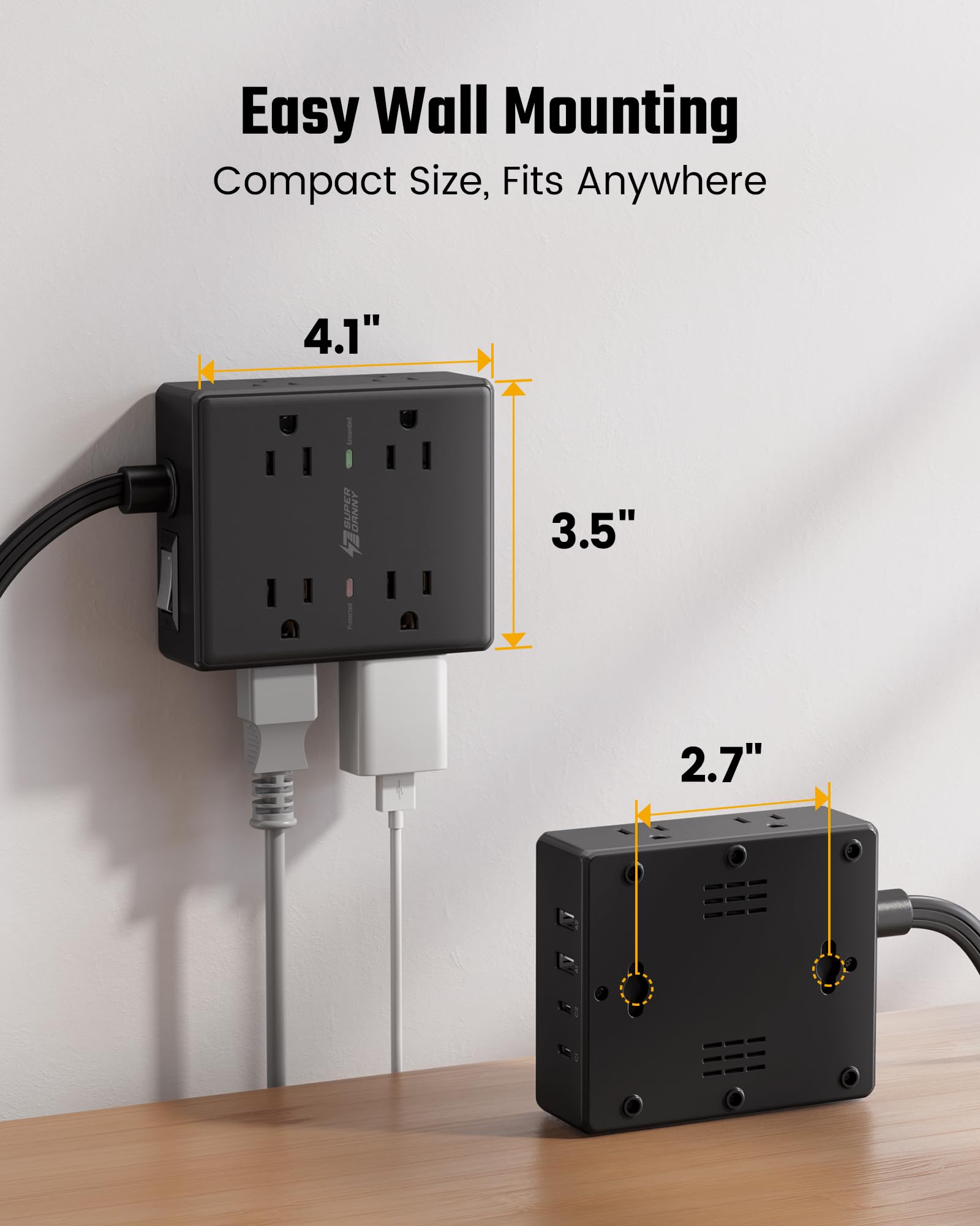 SUPERDANNY USB-C and USB-A ports auto-detect power needs for optimal charging