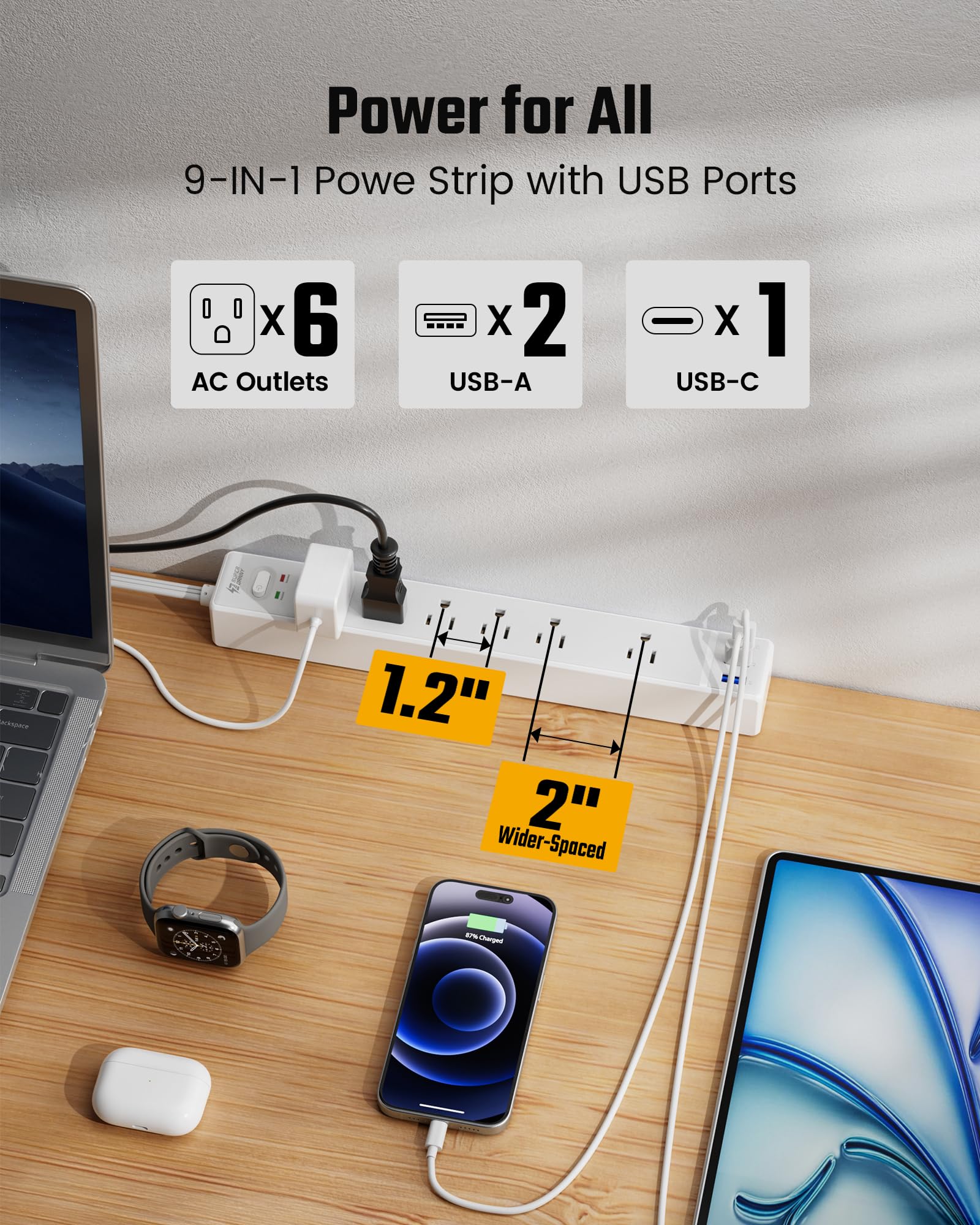 SUPERDANNY USB charging station with 2 USB-A and 1 USB-C for efficient charging