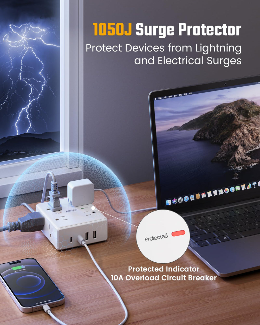 Superdanny wall-mountable power strip for secure desk or dorm mounting.