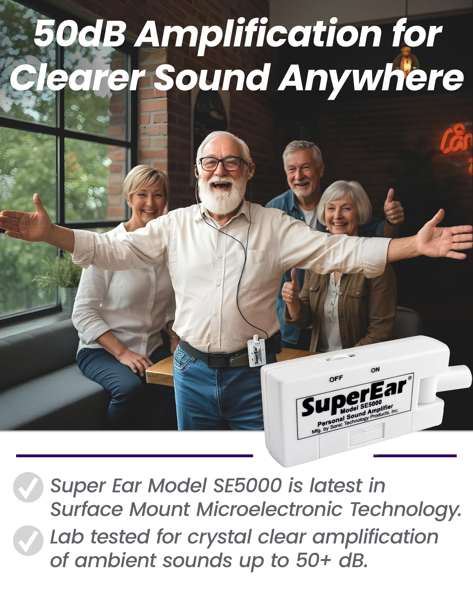 SuperEar SE5000-battery-life image notes up to 30 hours on a charge