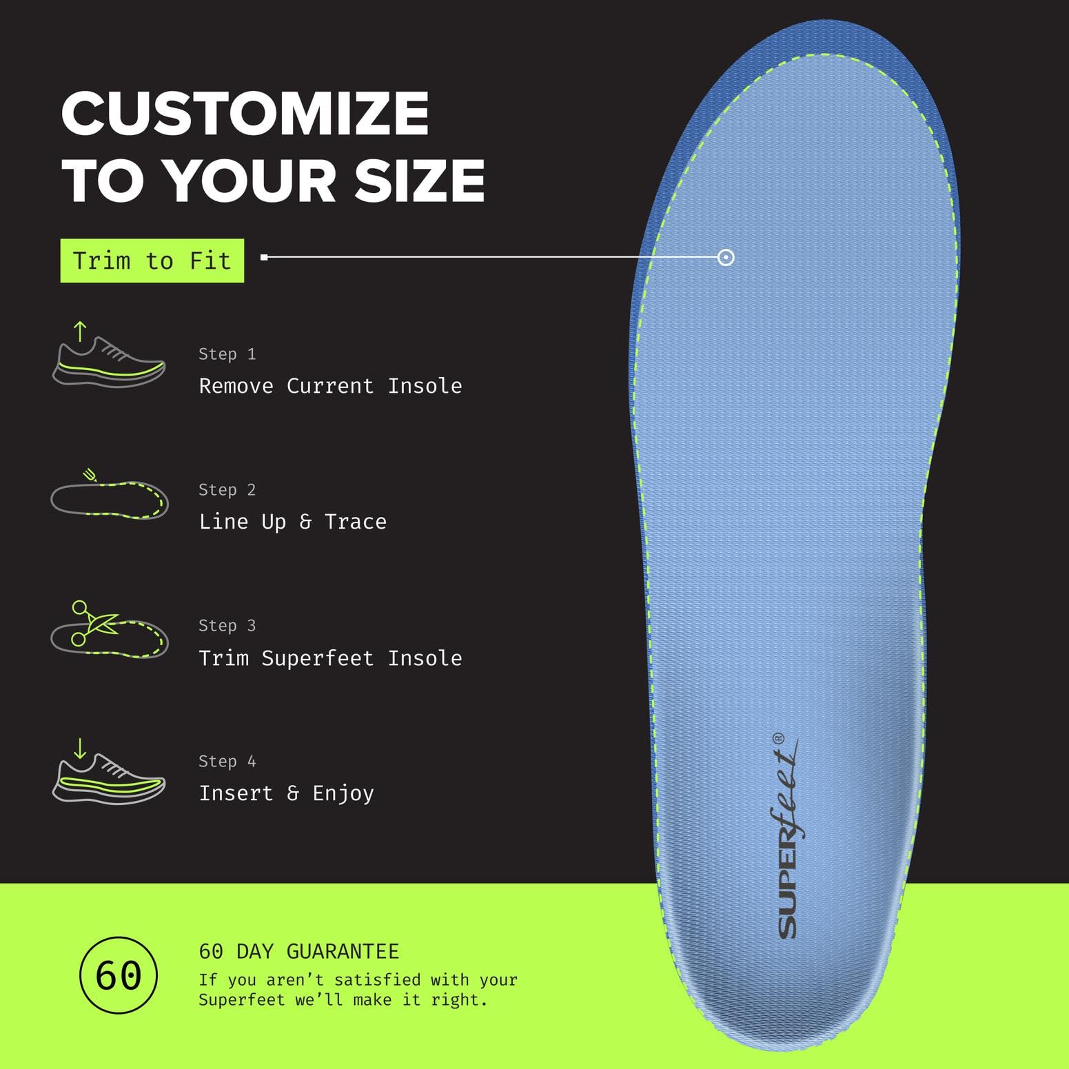 Medium arch insole supports everyday movement for workplace and leisure.