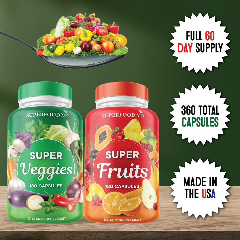 Two-bottle packaging of Superfood MD supplement