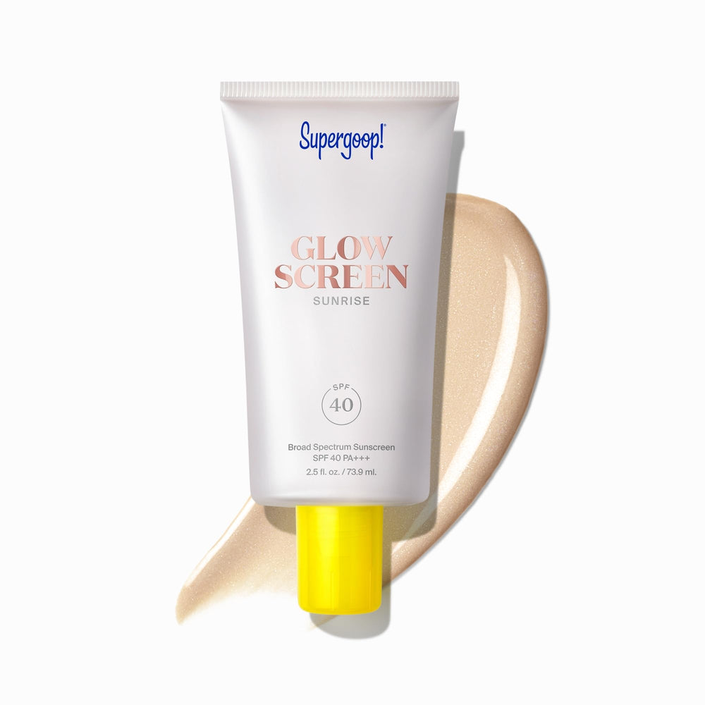 Supergoop! Glowscreen bottle with pump for easy SPF 40 application and glow.