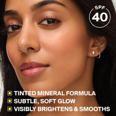Swirl and blend of Supergoop Glowscreen Drops Sunrise demonstrates an even, luminous finish.
