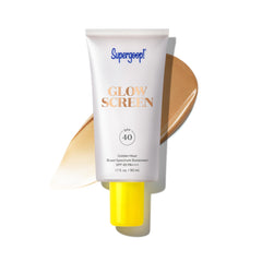 Supergoop! Glowscreen Golden Hour bottle provides radiant, makeup-ready skin with bronze glow.