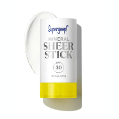 Supergoop Mineral Sheer Stick SPF 30 being applied on face for on-the-go protection