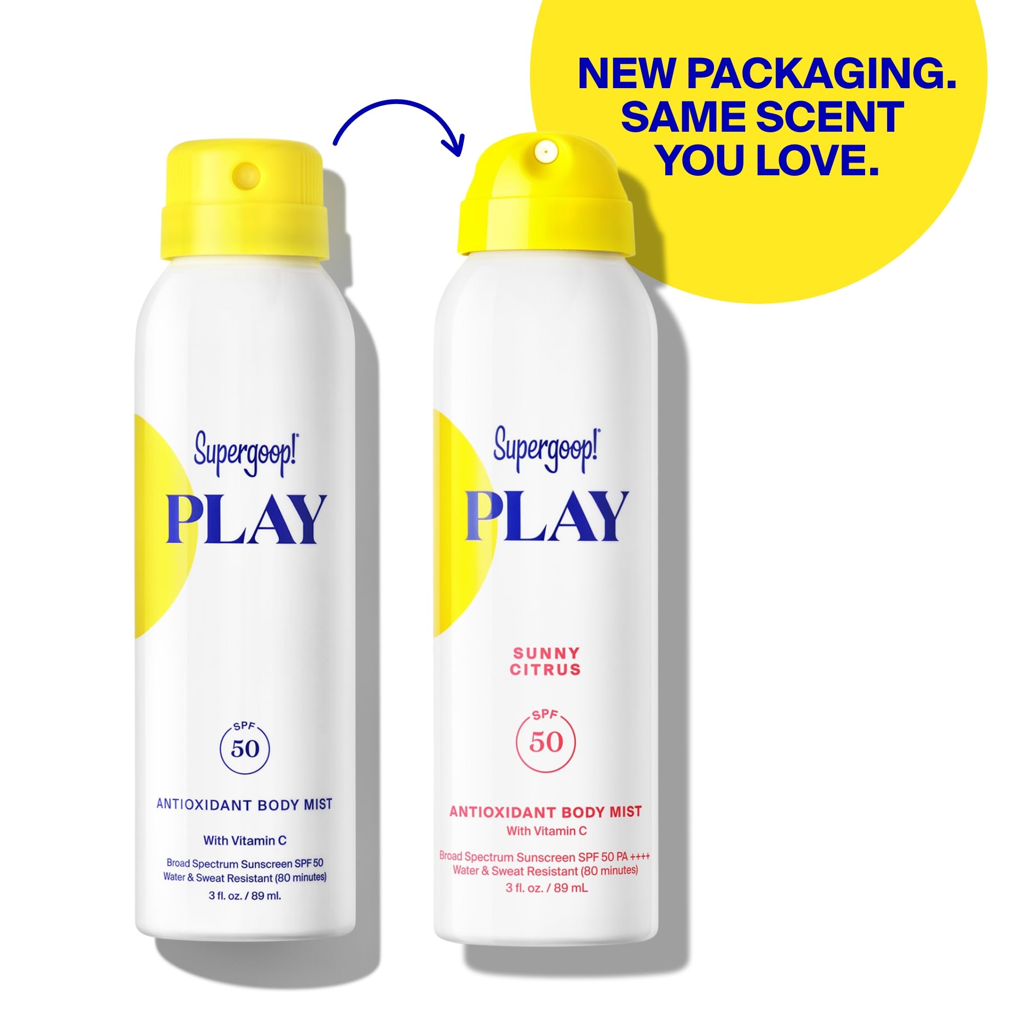 Supergoop PLAY Antioxidant Body Mist bottle-closeup highlighting lightweight, non-greasy feel