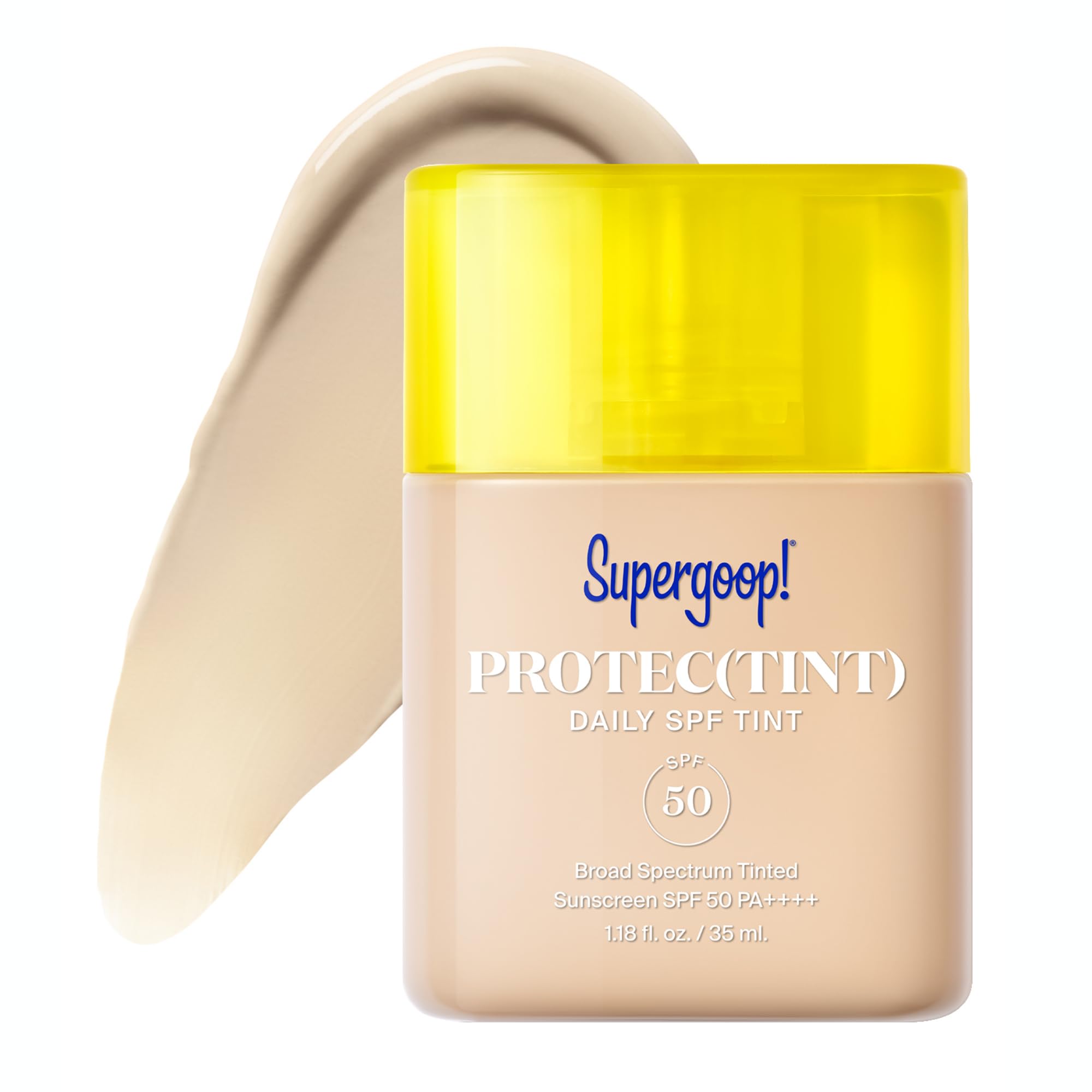 Supergoop! Protec(tint) SPF 50 bottle with easy pour for quick daily protection.