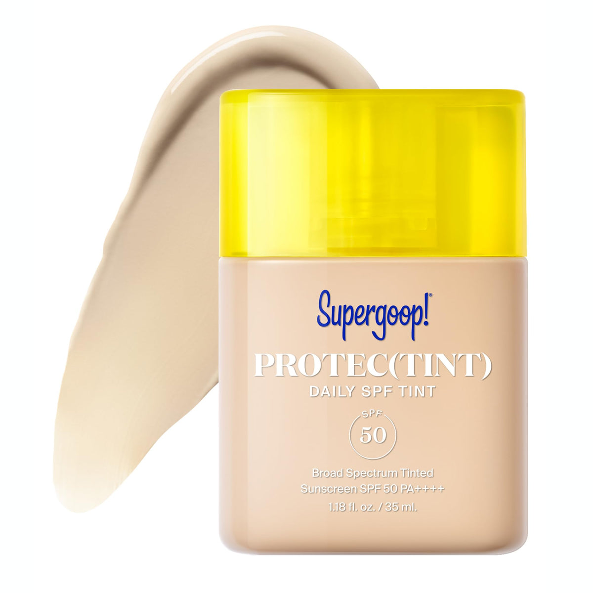 Supergoop! Protec(tint) SPF 50 bottle with easy pour for quick daily protection.